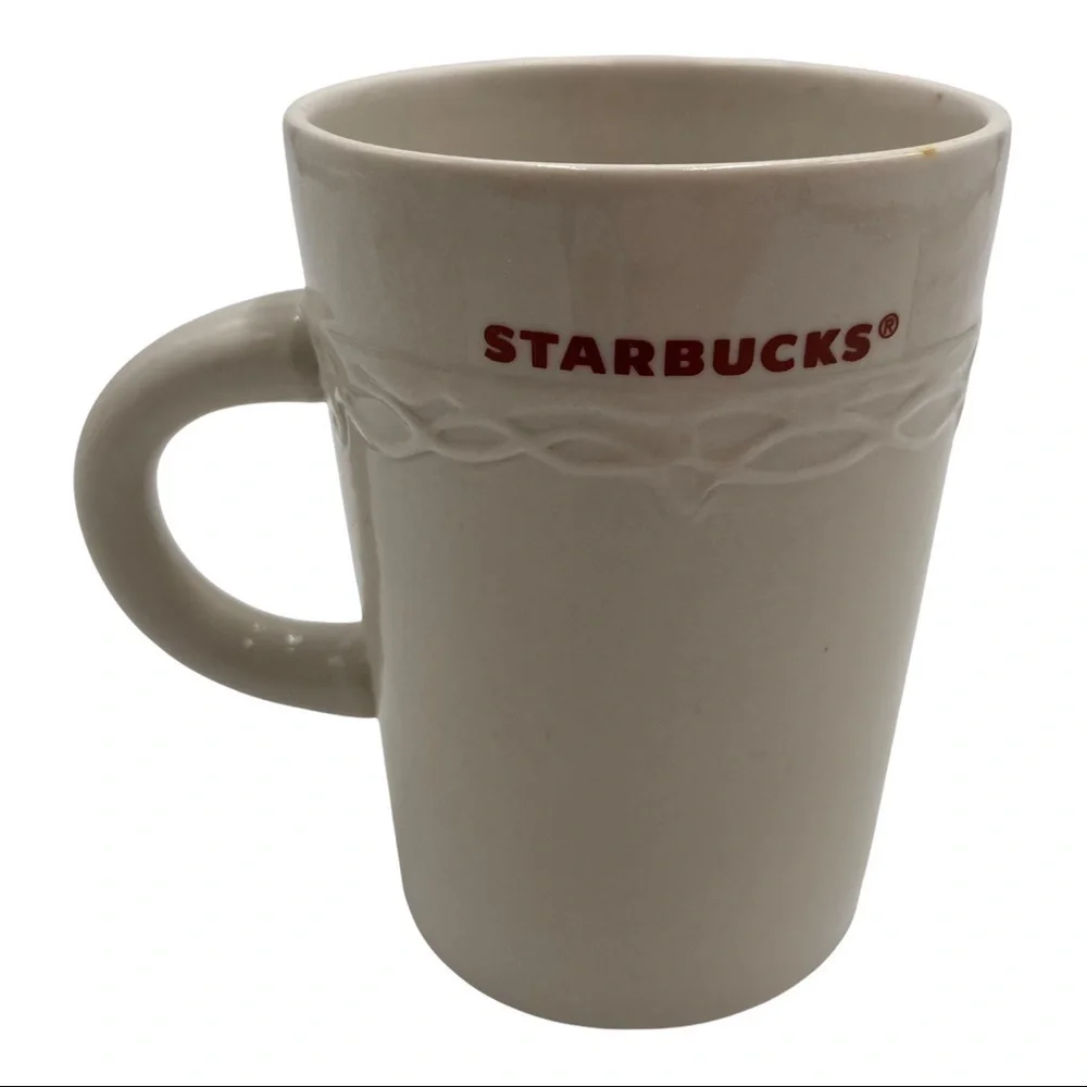 Starbucks Embossed Scroll Pattern with Starbucks Logo 10oz Mug 2010 Red/White